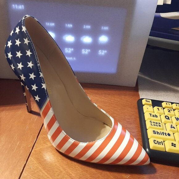 Reindee Lusion WMN Hight Stiletto Heels Pumps MultiColor Printed Closed Toe Sz 8 - Picture 1 of 6